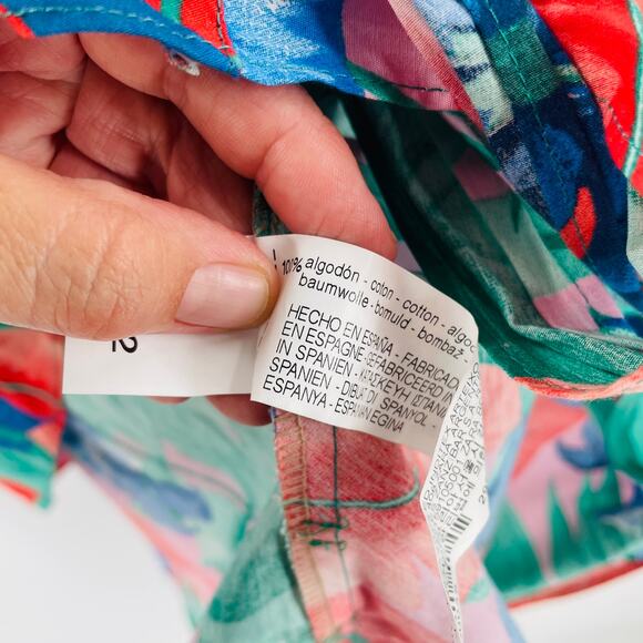 Zara Wrap Poplin Top Floral Print Blue Green Red Cropped 3/4 Sleeve Sz L - Picture 8 of 9